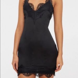 Prettylittlething black lace slip dress